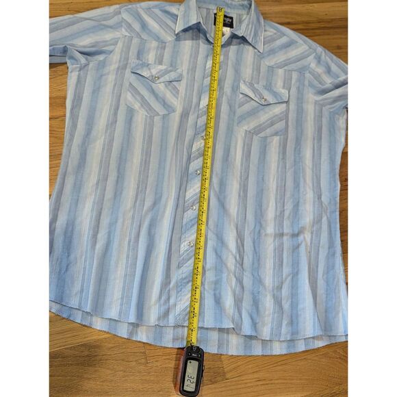 Vintage Wrangler Pearl Snap Shirt XLT XL Tall Short Sleeve Blue Striped Western - Picture 5 of 7